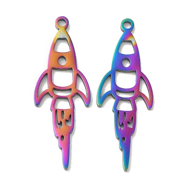 

PandaHall Ion Plating(IP) 304 Stainless Steel Pendants, Rocket Charm, Rainbow Color, 35x12.5x1mm, Hole: 1.8mm 304 Stainless Steel Rocket
