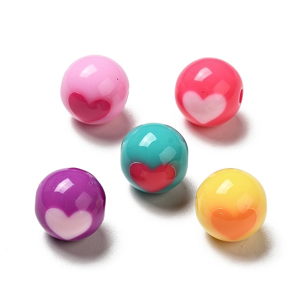 

PandaHall Two Tone Opaque Acrylic Beads, Round with Heart, Mixed Color, 11.5mm, Hole: 2.2mm, about 526pcs/500g Acrylic Round Multicolor
