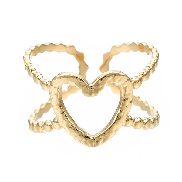 

PandaHall 304 Stainless Steel Heart Open Cuff Ring, Chunky Hollow Ring for Women, Golden, US Size 6 3/4(17.1mm) 304 Stainless Steel