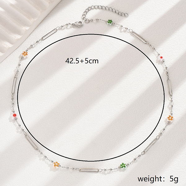 

PandaHall Colorful Flower Chain Necklace for Women Brass