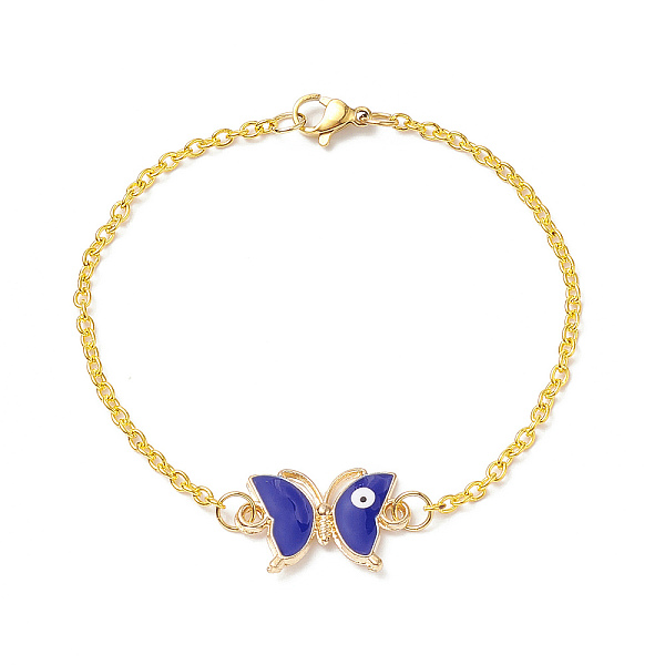 

PandaHall 2Pcs 2 Color Alloy Butterfly with Evil Eye Link Bracelets Set wtih Enamel, Iron Jewelry for Women, Platinum & Golden, 7-3/8 inch...
