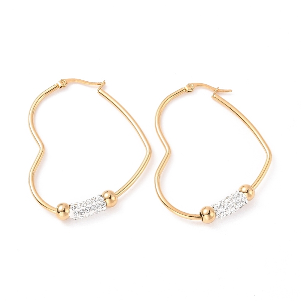 

PandaHall Ion Plating(IP) 201 Stainless Steel Heart Hoop Earrings with 304 Stainless Steel Pin, Polymer Clay Rhinestone Tube Beaded Earrings..., White