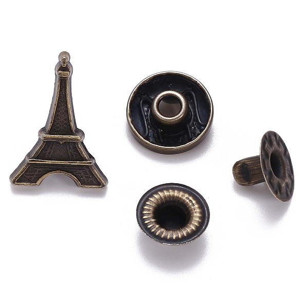

PandaHall Brass Snap Buttons, Alloy Cap, Garment Buttons, Cadmium Free & Lead Free, Eiffel Tower Shape, Antique Bronze, Cap: 18.5X13mm, Pin...