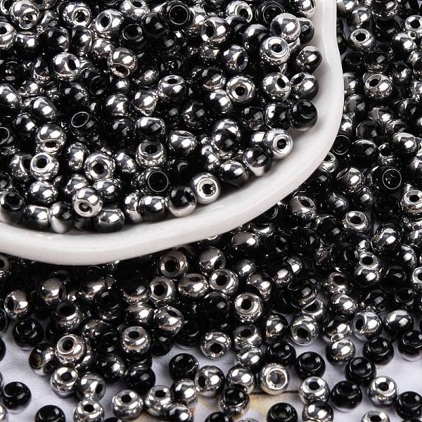 

PandaHall Glass Seed Beads, Inside Colours, Half Silver Plated, Round, Black, 4x3mm, Hole: 1.2mm, 6428pcs/pound Glass Black