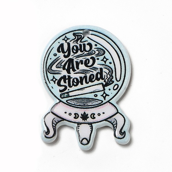 

PandaHall Weed Pattern Theme Printed Oqaque Acrylic Pendants, Word You Are Stoned, Crystal Ball Pattern, 34.5x24x2.5mm, Hole: 1.8mm Acrylic..., Purple