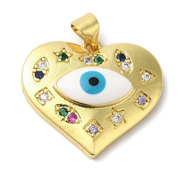 

PandaHall Rack Plating Brass Micro Pave Cubic Zirconia Pendants, with Enamel, Long-Lasting Plated, Lead Free & Cadmium Free, Heart with Evil..., White