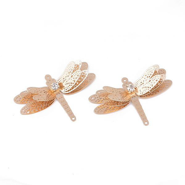 

PandaHall Brass Filigree Joiners Links, with Crystal Rhinestone, Dragonfly, Light Gold, 24.5x36x8.5mm, Hole: 1mm Brass Dragonfly