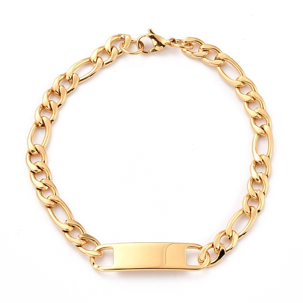 

PandaHall 304 Stainless Steel ID Bracelets, Link Bracelets, with Figaro Chains, Rectangle, Golden, 7-7/8 inch(20cm) 304 Stainless Steel