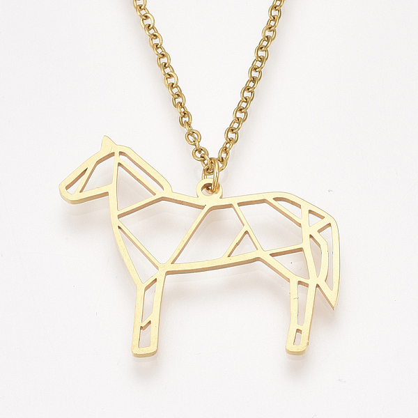 

PandaHall 201 Stainless Steel Pendant Necklaces, with Cable Chains, Horse, Golden, 17.5 inch~17.9 inch(44.5~45.5cm), 1.5mm, Horse: 26x30x1mm...