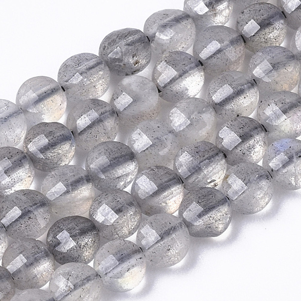 PandaHall Natural Labradorite Beads Strands, Flat Round, Faceted, 3.8x2.5mm, Hole: 0.7mm, about 105pcs/Strand, 15.35 inch(39cm) Labradorite...
