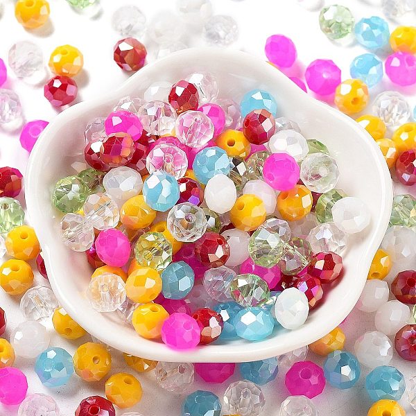 

PandaHall Glass Beads, Faceted, Rondelle, Mixed Color, 8x6mm, Hole: 1mm, about 1210pcs/500g Glass Rondelle Multicolor