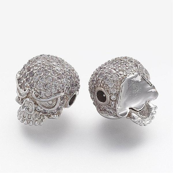 

PandaHall Brass Micro Pave Cubic Zirconia Beads, Skull, Platinum, 10x11x13.5mm, Hole: 2mm Brass+Cubic Zirconia Skull