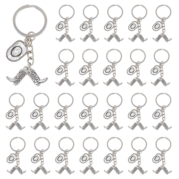 

PandaHall Western Cowboy Keychain, Cowboy Boot Hat Alloy Pendant Keychain, with Iron Findings, Antique Silver & Platinum, 7.3cm, 25pcs/set...