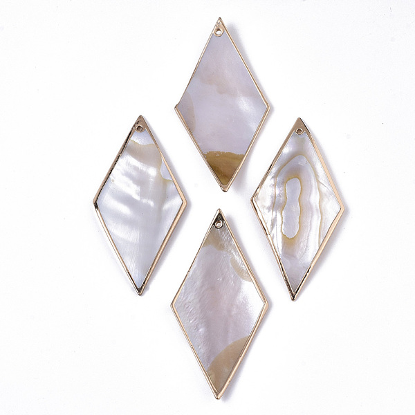

PandaHall Natural Freshwater Shell Big Pendants, Edge Golden Plated, Rhombus, Golden, 63~67x32~33x2~4mm, Hole: 1.4~1.6mm Freshwater Shell..., Purple