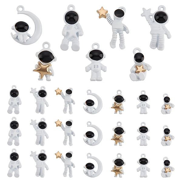

PandaHall 7 Styles Spacemen Charms, 28pcs Astronaut Space Star Moon Theme Pendants Universe Charms Dangle Loose Beads White Cute Alloy...