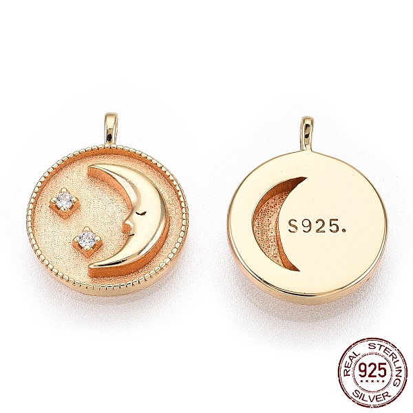 

PandaHall 925 Sterling Silver Micro Pave Cubic Zirconia Charms, Moon with Star, Nickel Free, Real 18K Gold Plated, 13.5x11.5x2.5mm, Hole..., Clear