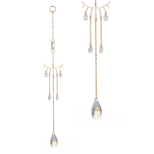 

PandaHall AB Color Glass Teardrop Window Hanging Suncatchers, Brass Findings Pendants Decorations Ornaments, Colorful, 228mm Glass Teardrop