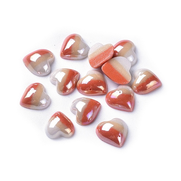 

PandaHall Opaque Glass Cabochons, Stripe Pattern, Heart, Colorful, 9.5~10x10x4mm Glass Heart