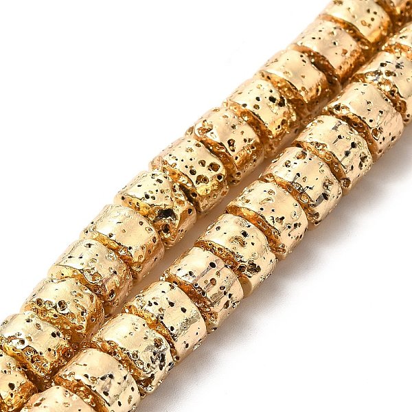 

PandaHall Electroplated Natural Lava Rock Beads Strands, Column, Light Gold Plated, 6x8.5mm, Hole: 1mm, about 64~66pcs/strand, 15.16~15.35...
