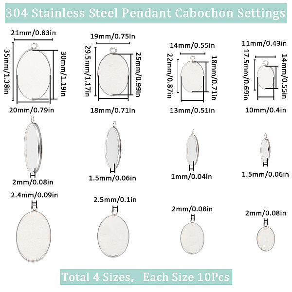 

PandaHall SUNNYCLUE 40Pcs 4 Styles 304 Stainless Steel Pendant Cabochon Settings, Milled Edge Bezel Cups, Oval, Stainless Steel Color, Tray...