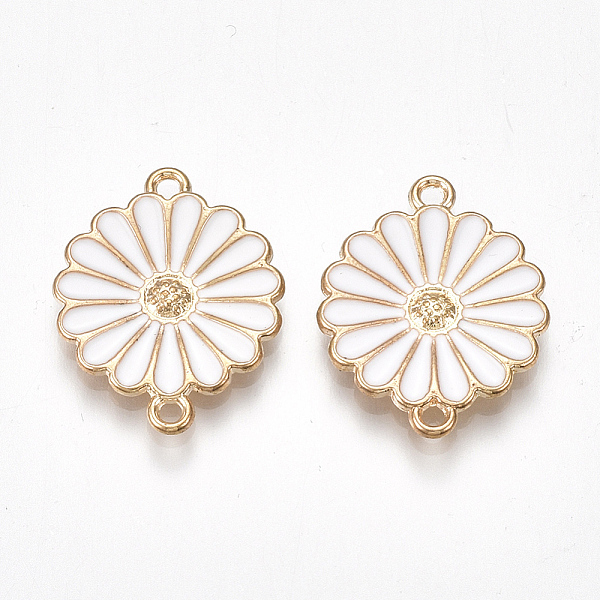 

PandaHall Alloy Links connectors, with Enamel, Cadmium Free & Lead Free, Flower, Light Gold, White, 23x18x2mm, Hole: 1mm Alloy+Enamel Flower...