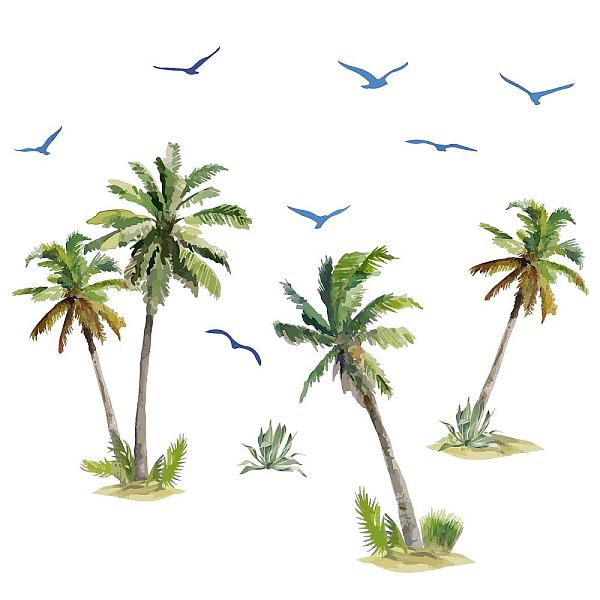 PandaHall SUPERDANT Watercolor Palm Tree Wall Stickers Coconut Tree Birds Tropical Plant Vinyl Wall Decals for Bedroom Living Room Sofa TV...