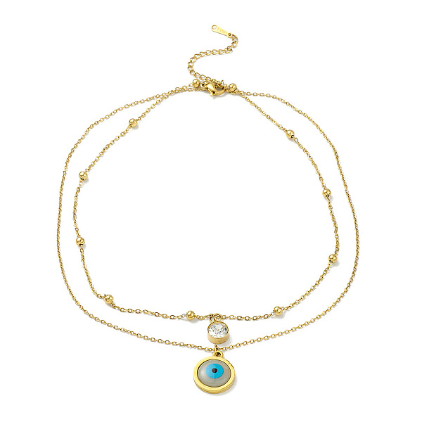 

PandaHall Ion Plating(IP) 304 Stainless Steel Satellite & Cable Chains Double Layer Necklace, Crystal Rhinestone & Resin Evil Eye Charms...