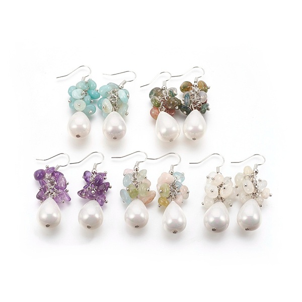 

PandaHall Natural Mixed Gemstone Dangle Earrings, with Teardrop Shell Pearl Bead, Brass Ball Head pins, 304 Stainless Steel Jump Rings and...