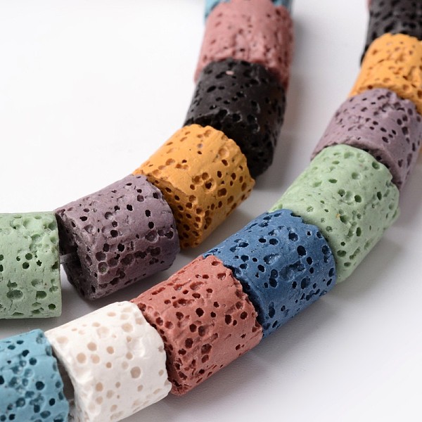 

PandaHall Column Dyed Natural Lava Rock Bead Strands, Colorful, 9~10.5x9~10mm, Hole: 1mm, about 41pcs/strand, 15.5 inch Lava Rock Column