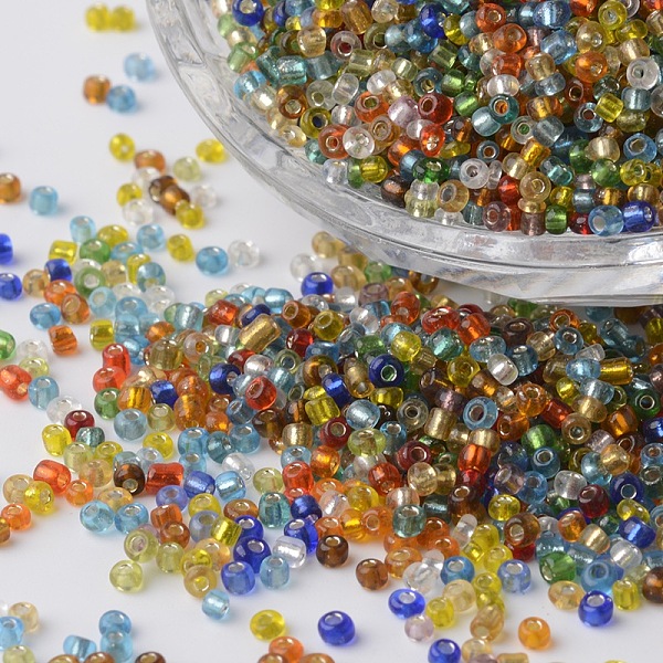 

PandaHall 12/0 Silver Lined Round Glass Seed Beads, Mixed Color, 2~3x1.5~2mm, Hole: 0.8~1mm, about 37500pcs/pound Glass Multicolor