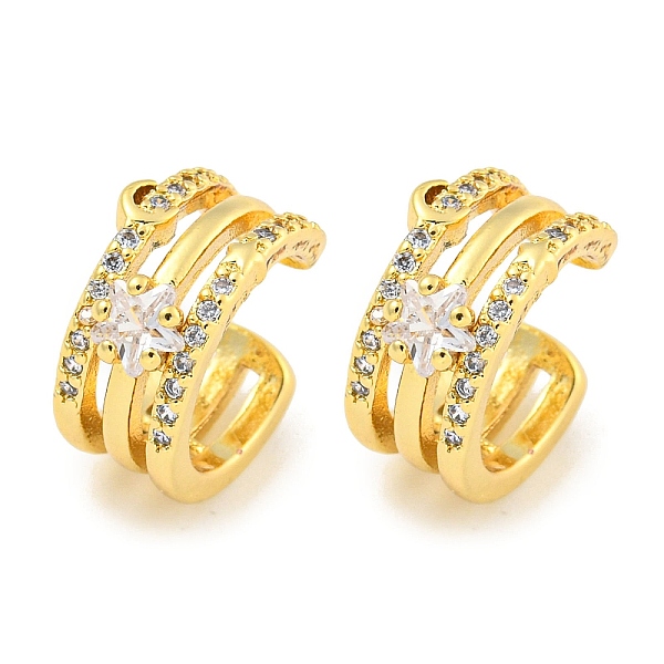 

PandaHall Brass Micro Pave Clear Cubic Zirconia Cuff Earrings for Women, Star, Real 18K Gold Plated, 13x7mm Brass Clear