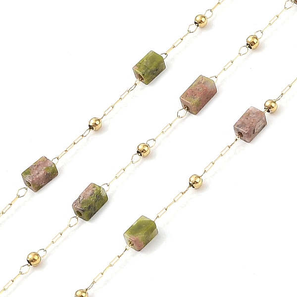 

PandaHall Ion Plating(IP) 304 Stainless Steel Link Chains, Natural Gemstone Beads & Spool, Soldered, Real 18K Gold Plated, 6.5x2.5x2.5mm...