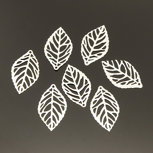 

PandaHall Leaf Iron Pendants, Etched Metal Embellishments, Silver Color Plated, 23.5x14x0.4mm, Hole: 1mm Iron Leaf