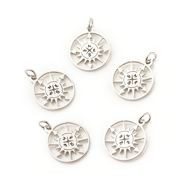 

PandaHall 201 Stainless Steel Pendants, Flat Round with Compass, Stainless Steel Color, 17x14.5x1mm, Hole: 3.2mm 201 Stainless Steel Flat...