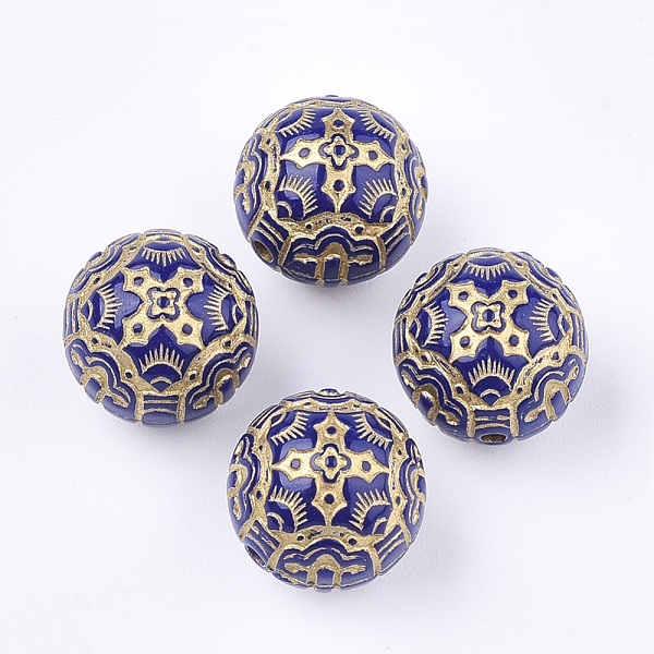 

PandaHall Plating Acrylic Beads, Metal Enlaced, Round, Golden Plated, Dark Blue, 14mm, Hole: 1mm, about 307pcs/500g. Acrylic Round Blue