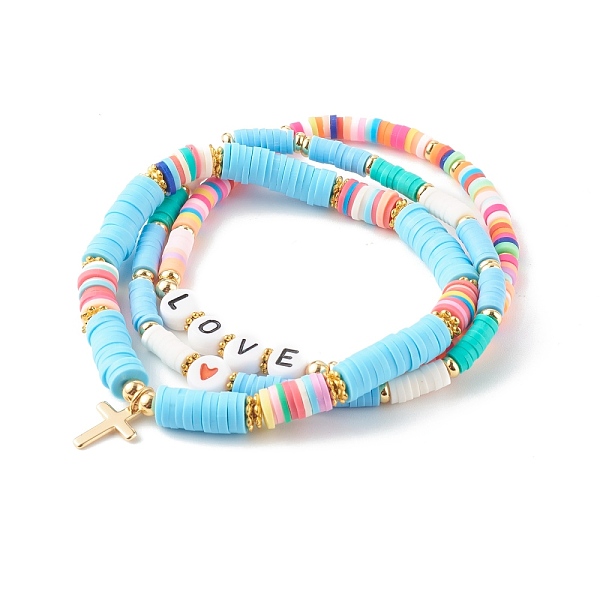 

PandaHall Polymer Clay Heishi Beads Stretch Bracelets Sets for Valentine's Day, with Acrylic Enamel Beads, Word Love, Real 18K Gold Plated...