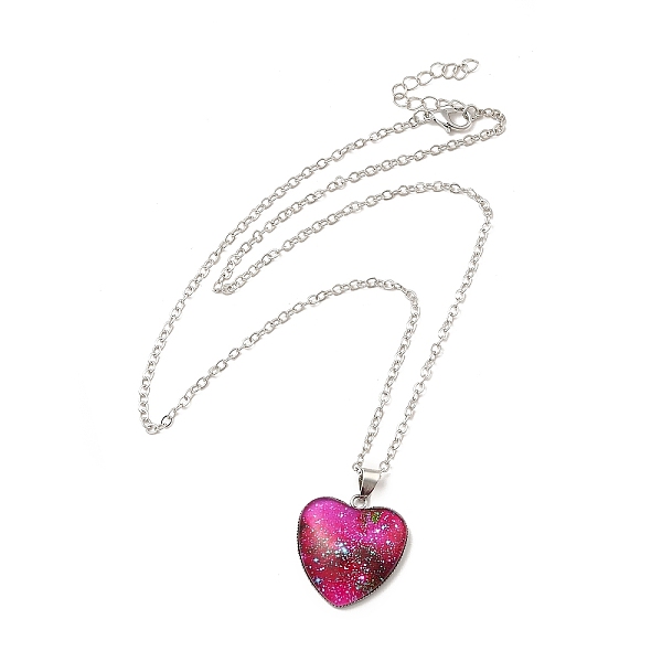 

PandaHall Glass Heart with Cloud Pendant Necklace, Platinum Alloy Jewelry for Women, Deep Pink, 20.24 inch(51.4cm) Alloy Cloud