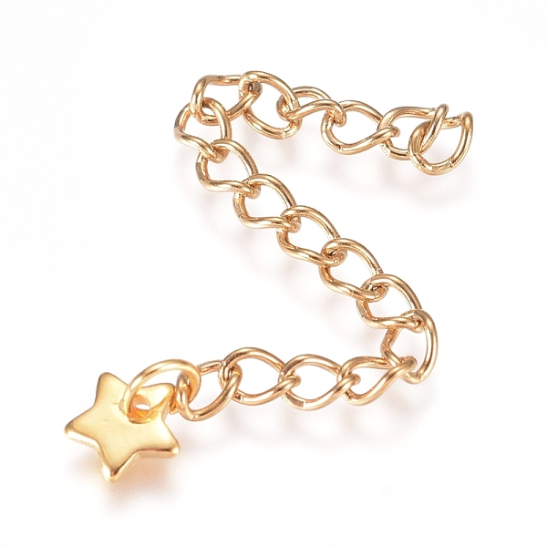 

PandaHall 304 Stainless Steel Chain Extender, Curb Chain, with Charms, Star, Golden, 57mm, Link: 4x3x0.5mm 304 Stainless Steel