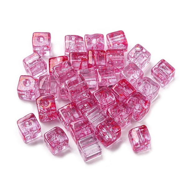 

PandaHall 500Pcs Transparent Crackle Glass Beads, Cube, Camellia, 6.5x6.5x6mm, Hole: 1.8mm Glass Cube Pink