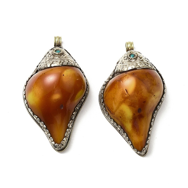 

PandaHall Brass Beeswax Pendants, with Synthetic Turquoise, Conch Charm, Antique Bronze, 94~94.5x53~54x34.5~35mm Brass Others
