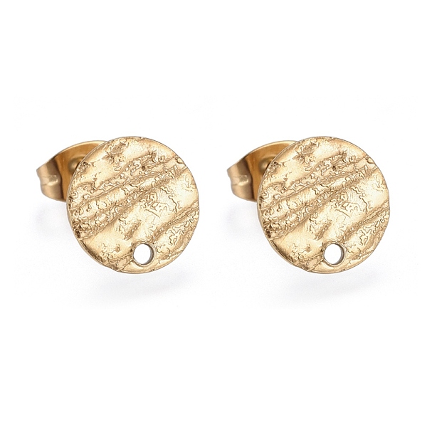

PandaHall Ion Plating(IP) 304 Stainless Steel Stud Earring Findings, with Earring Backs & Loop, Textured, Flat Round, Golden, 10x1mm, Hole...