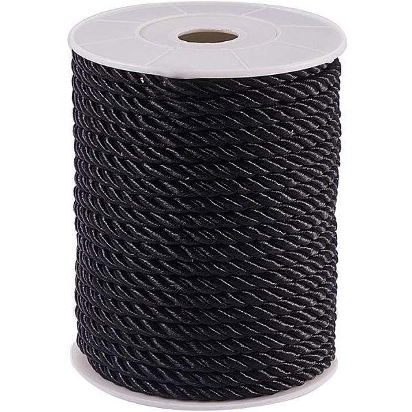 

PandaHall JEWELEADER 50 Feet Twisted Cord Rope, Craft Nylon Rope 5mm 3 Strand Multipurpose Utility Cord Trim Choker Thread for Jewelry..., Black