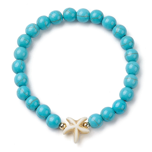 

PandaHall Round Synthetic Turquoise Beaded Stretch Bracelets, Summer Beach Starfish Synthetic Turquoise Bracelets for Women Men, Inner...