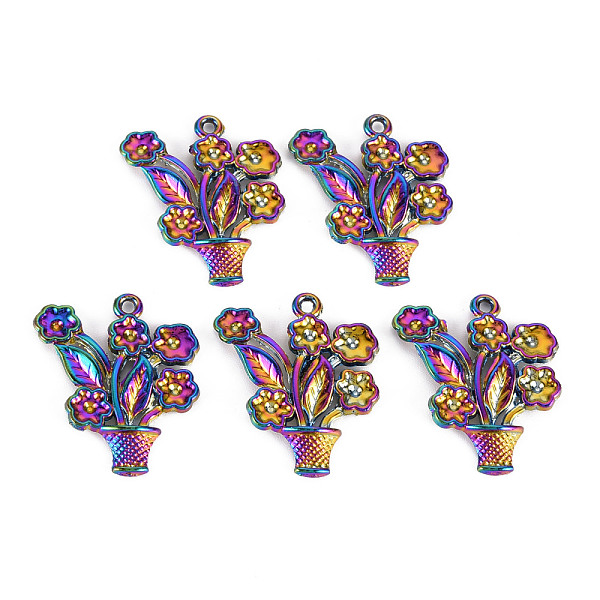 

PandaHall Rainbow Color Alloy Pendants, Cadmium Free & Nickel Free & Lead Free, Flower, 27.5x25x2mm, Hole: 1.8mm Alloy Flower