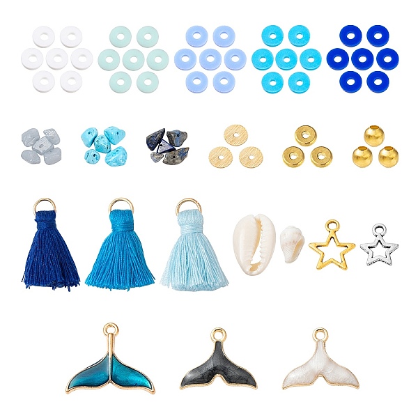 

PandaHall Ocean Theme Beads & Charms DIY Jewelry Making Finding Kit, Including Polymer Clay Beads, Gemstone Chip Beads, Natural Shell Beads..., Blue