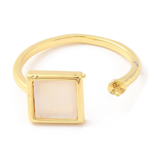 

PandaHall Square Brass with Shell Open Cuff Ring Component, Ring Settings, For Half-drilled Beads, Real 18K Gold Plated, Inner Diameter...