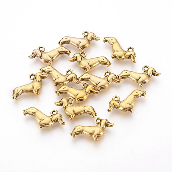 

PandaHall Tibetan Style Alloy Puppy Charms, Sausage Dog/Dachshund, Cadmium Free & Nickel Free & Lead Free, Antique Golden, 13x18x4mm, Hole...