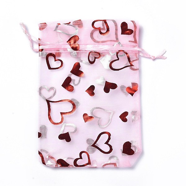 

PandaHall Organza Drawstring Jewelry Pouches, Wedding Party Gift Bags, Rectangle with Red Stamping Heart Pattern, Pearl Pink, 15x10x0.11cm...