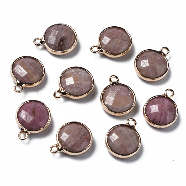

PandaHall Natural Rhodonite Charms, Faceted, with Golden Plated Brass Edge and Loop, Flat Round, 14.5x11.5x4.5mm, Hole: 1.5mm Rhodonite Flat...