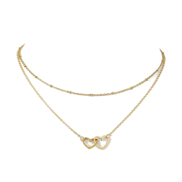 

PandaHall Stainless Steel Heart Pendant Necklaces for Women, Brass Double Layer Necklaces, Golden, 15.31 inch(389mm) Stainless Steel Heart